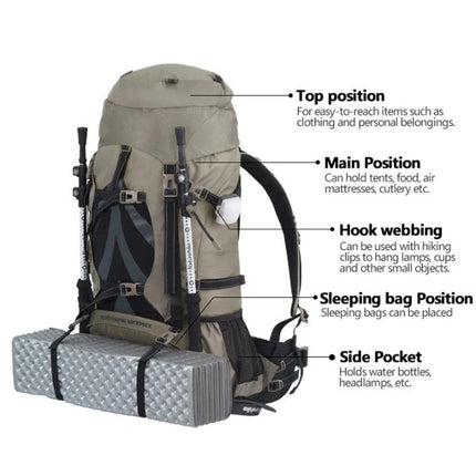 70L Hiking Backpack - Large Capacity, Durable Nylon, Outdoor Travel Pack
