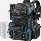 Fishing Tackle Backpack - Adjustable Harness, Rod Holder, Utility Boxes
