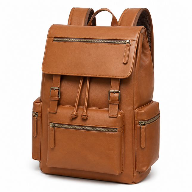 Leather Laptop Backpack - Genuine Leather, Padded Straps, 15-Inch Laptop
