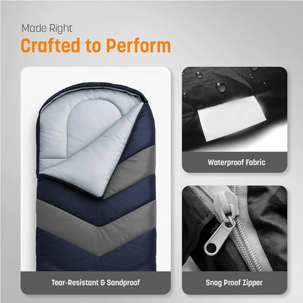 Sleeping Bag for Adults - 3-Season, Built-In Pad & Pillow, Backpacking