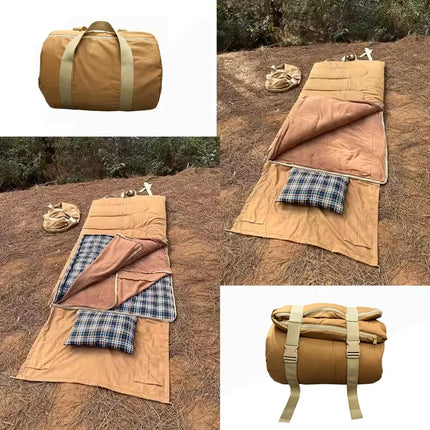 3-Season Flannel Sleeping Bag - Waterproof, Pillow, Warm Envelope Design