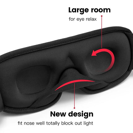3D Blackout Sleep Mask - Contoured Zero-Pressure Eye Cups for Travel