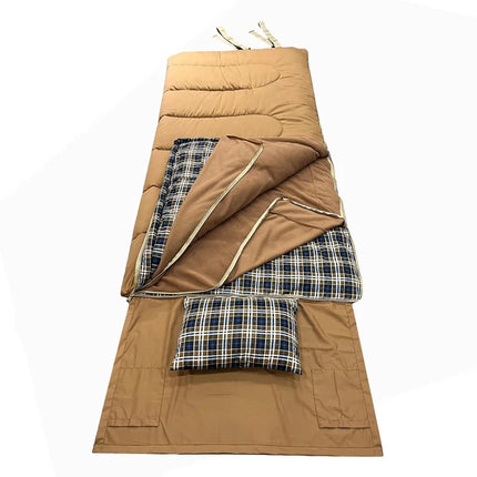 3-Season Flannel Sleeping Bag - Waterproof, Pillow, Warm Envelope Design
