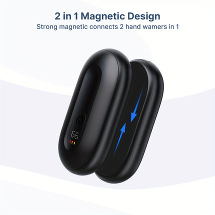 Magnetic Hand Warmer - 2-in-1 Rechargeable, LED Display, 3 Heat Levels