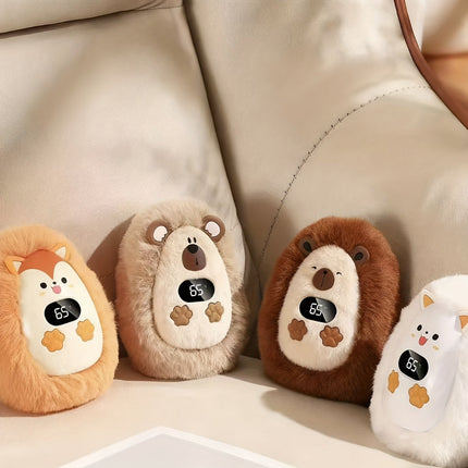 Plush LCD Hand Warmer - 3 Heat Settings, USB Rechargeable, Soft Touch