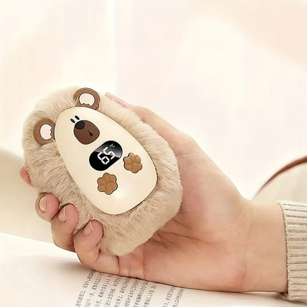 Plush LCD Hand Warmer - 3 Heat Settings, USB Rechargeable, Soft Touch