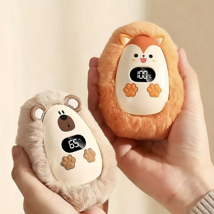 Plush LCD Hand Warmer - 3 Heat Settings, USB Rechargeable, Soft Touch