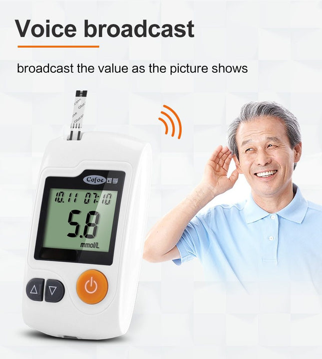 Blood Glucose Meter - 100 Test Strips, Lancets, Fast At-Home Readings