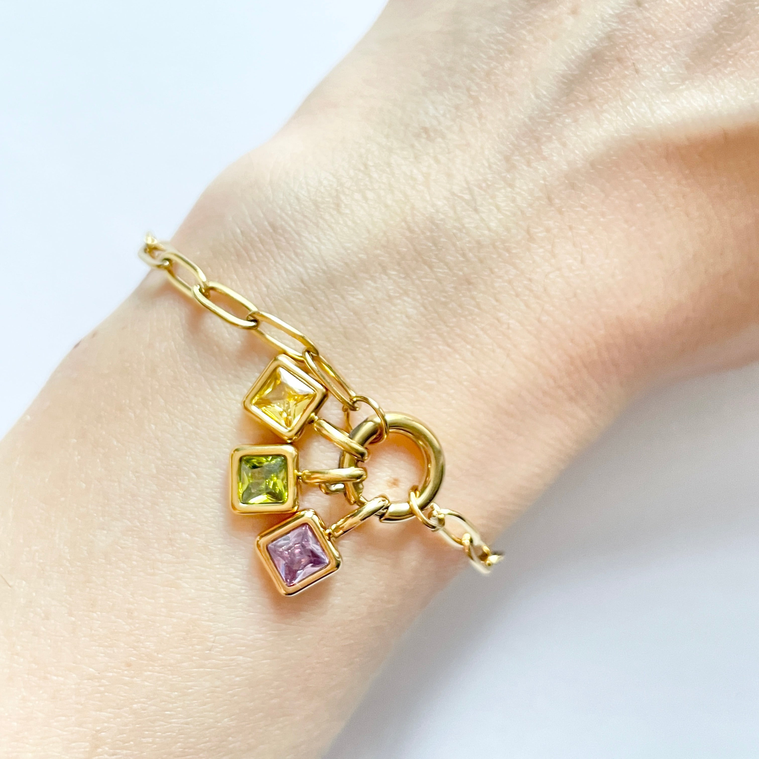Square-Shape Birthstone & Zodiac Sign charm necklace / bracelet