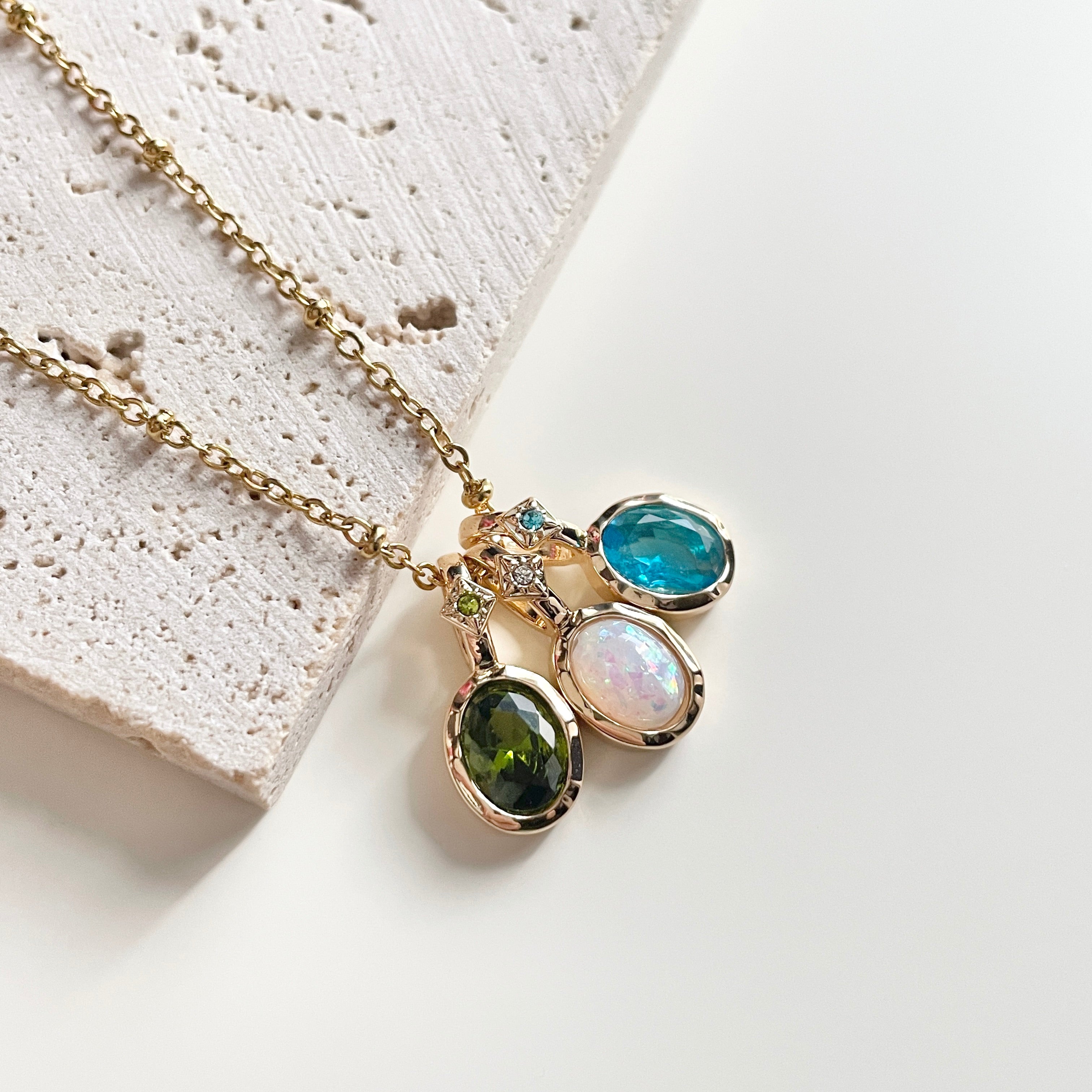 Oval-shape Birthstone & Zodiac Sign charm necklace / bracelet