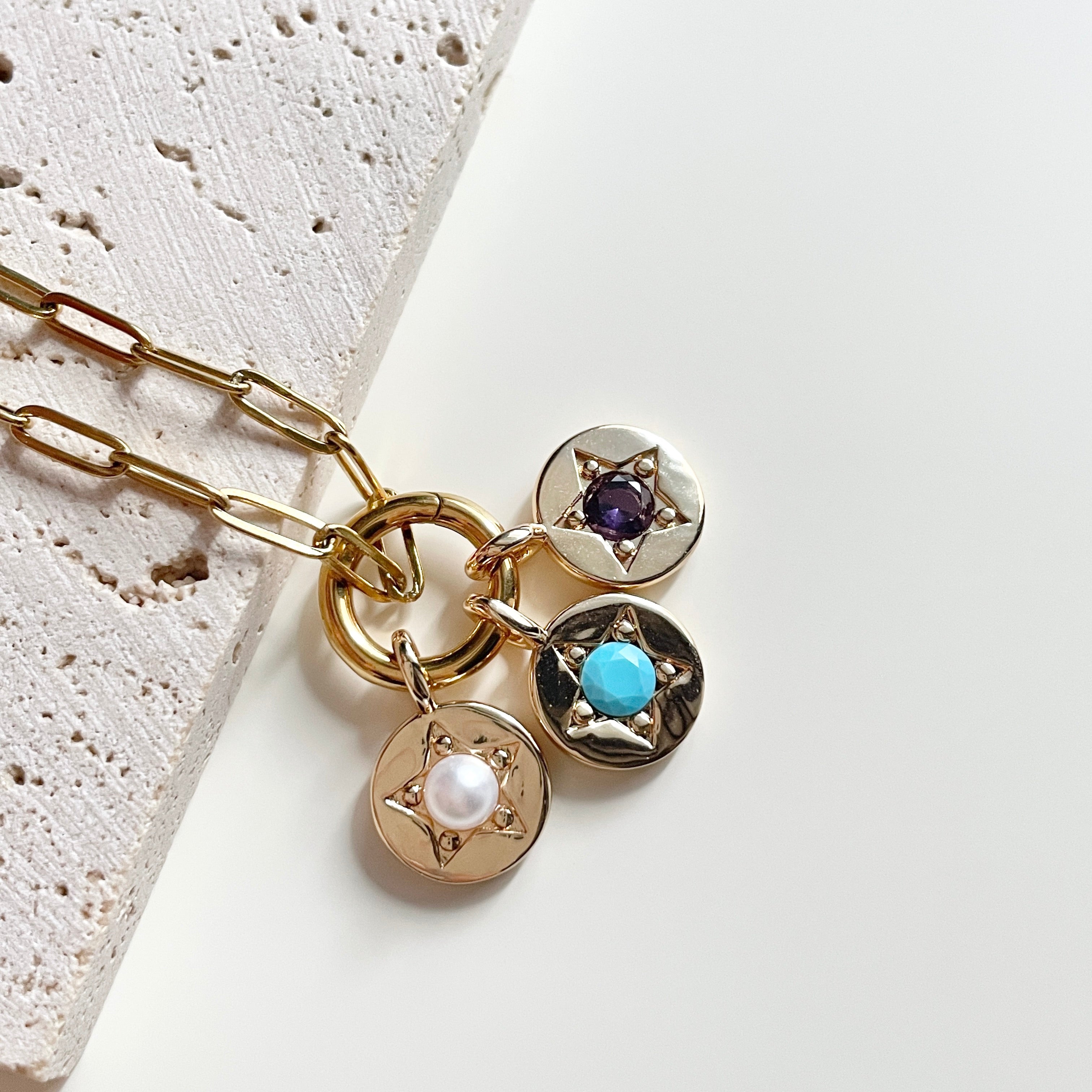 Star-Shape Birthstone & Zodiac Sign charm necklace / bracelet