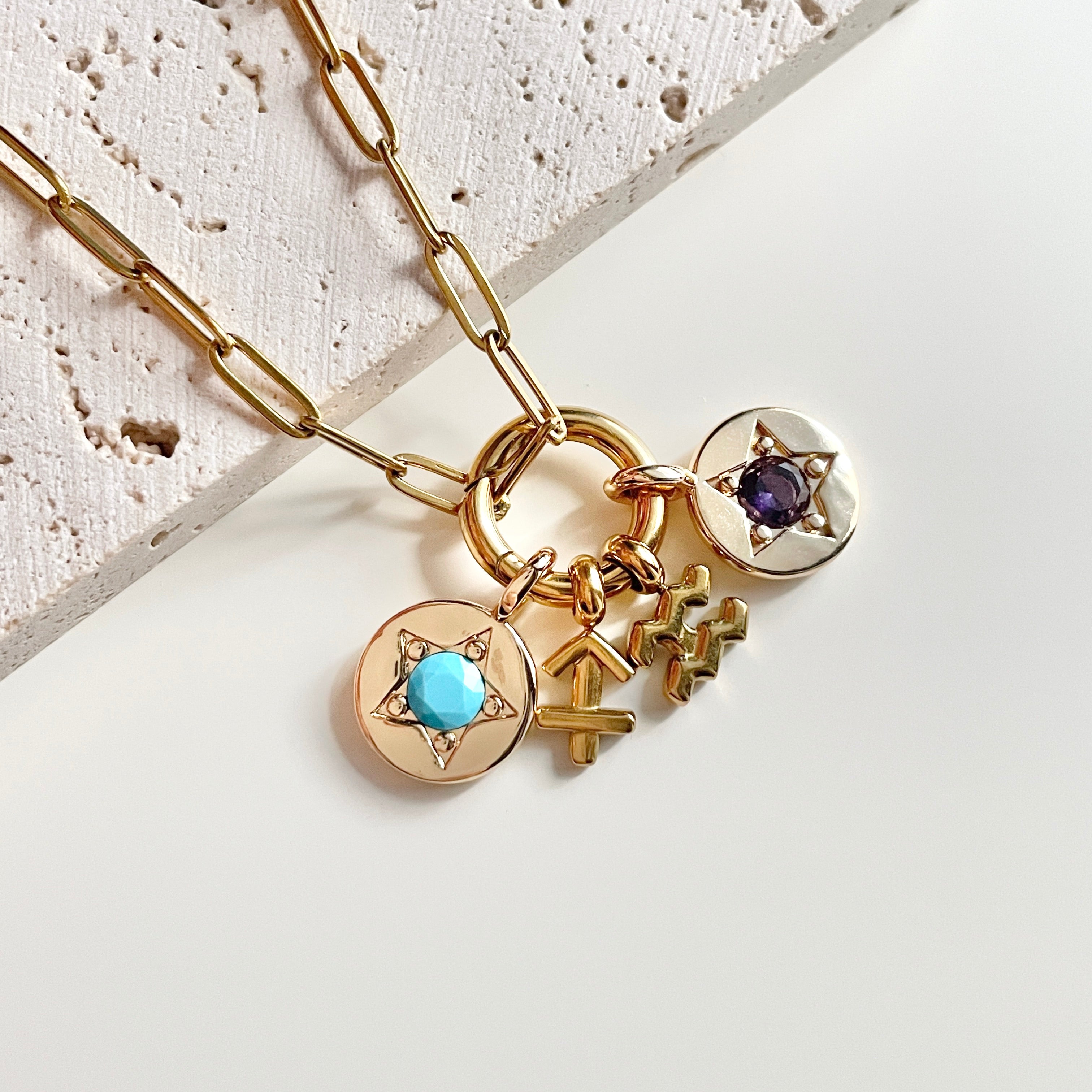 Star-Shape Birthstone & Zodiac Sign charm necklace / bracelet