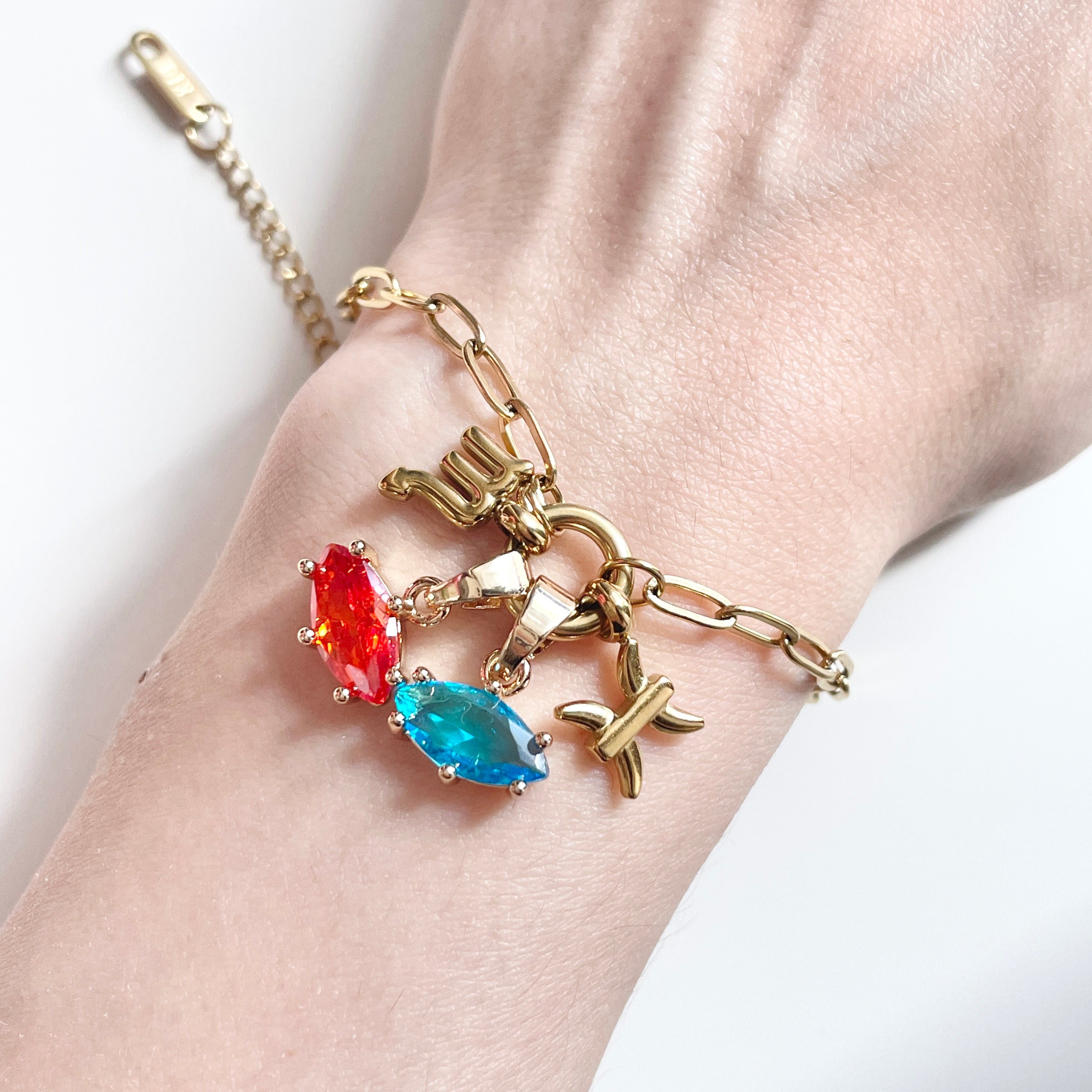 Eye-Shape Birthstone & Zodiac Sign charm necklace / bracelet