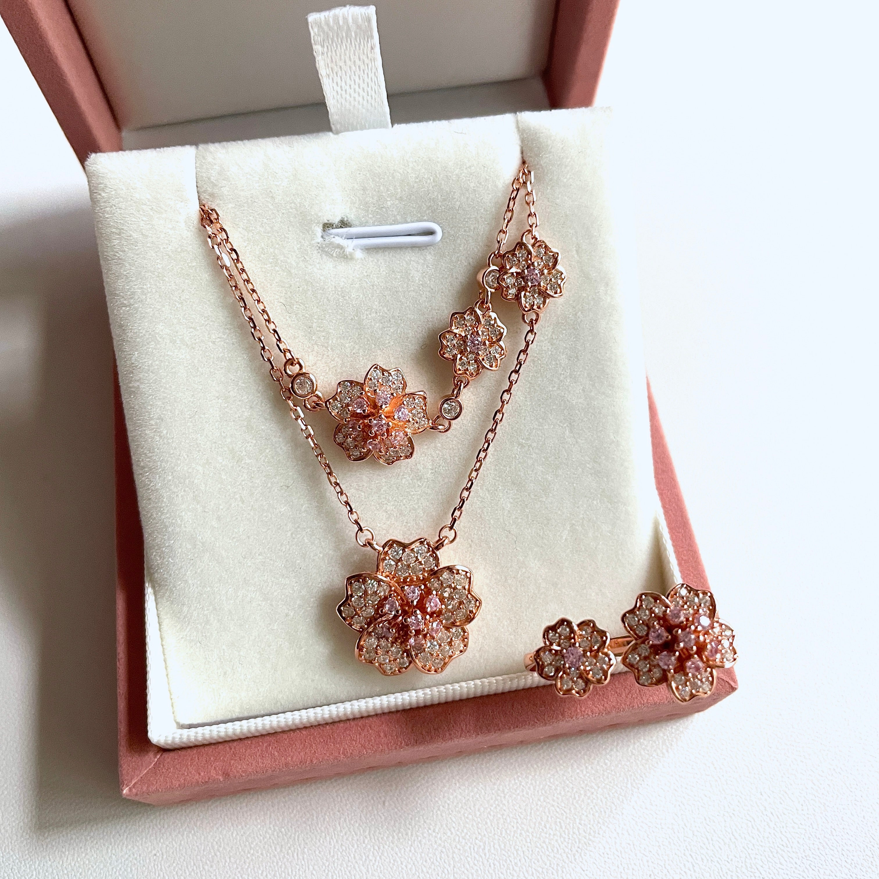 Felicity Pink Rose Bracelet, Necklace & Cuff Ring