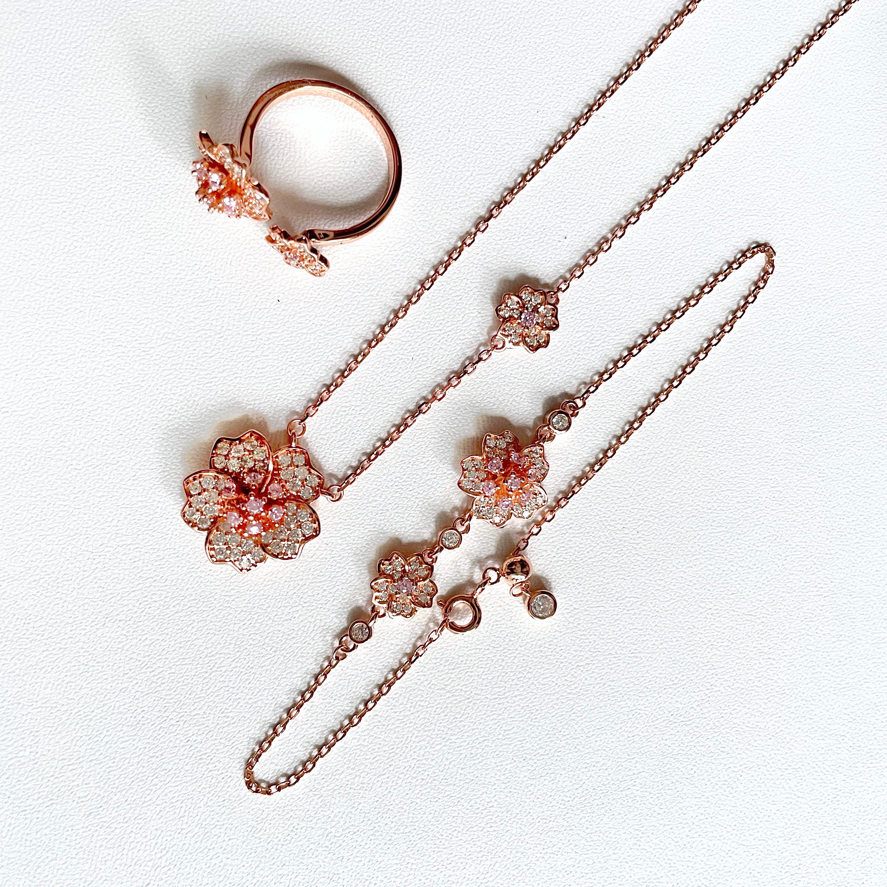 Felicity Pink Rose Bracelet, Necklace & Cuff Ring