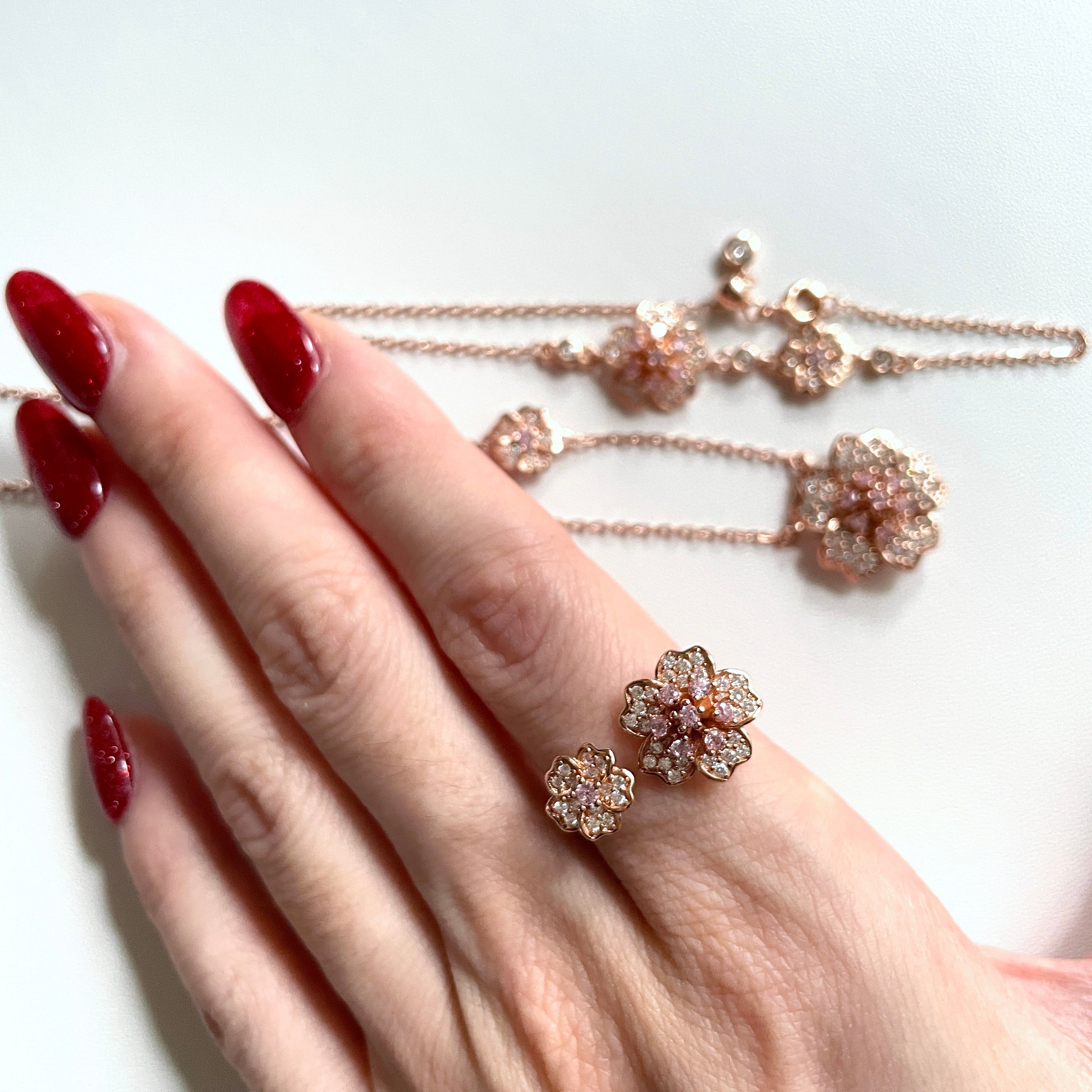 Felicity Pink Rose Bracelet, Necklace & Cuff Ring