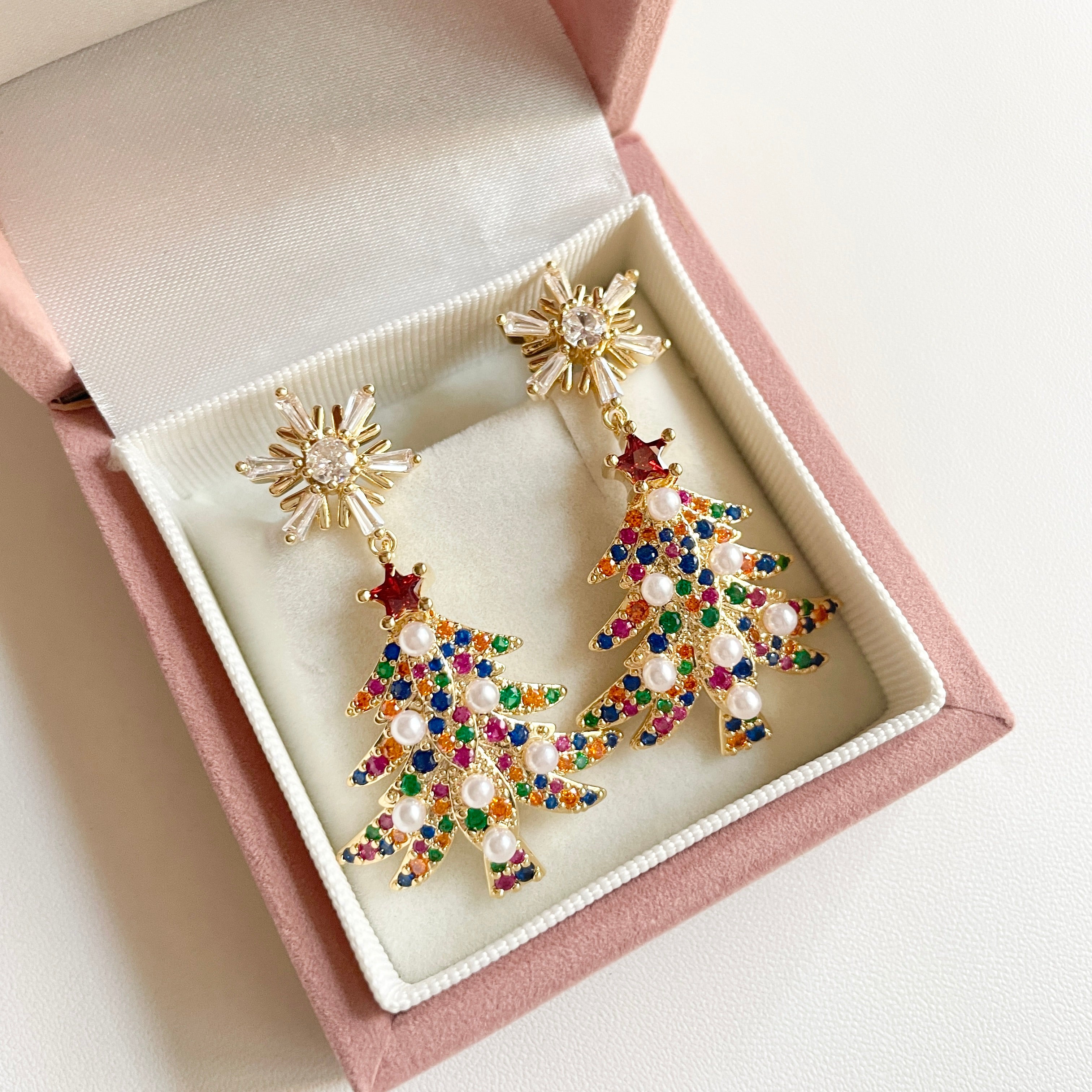 Christmas Tree Colored Zircon Pedant Earrings