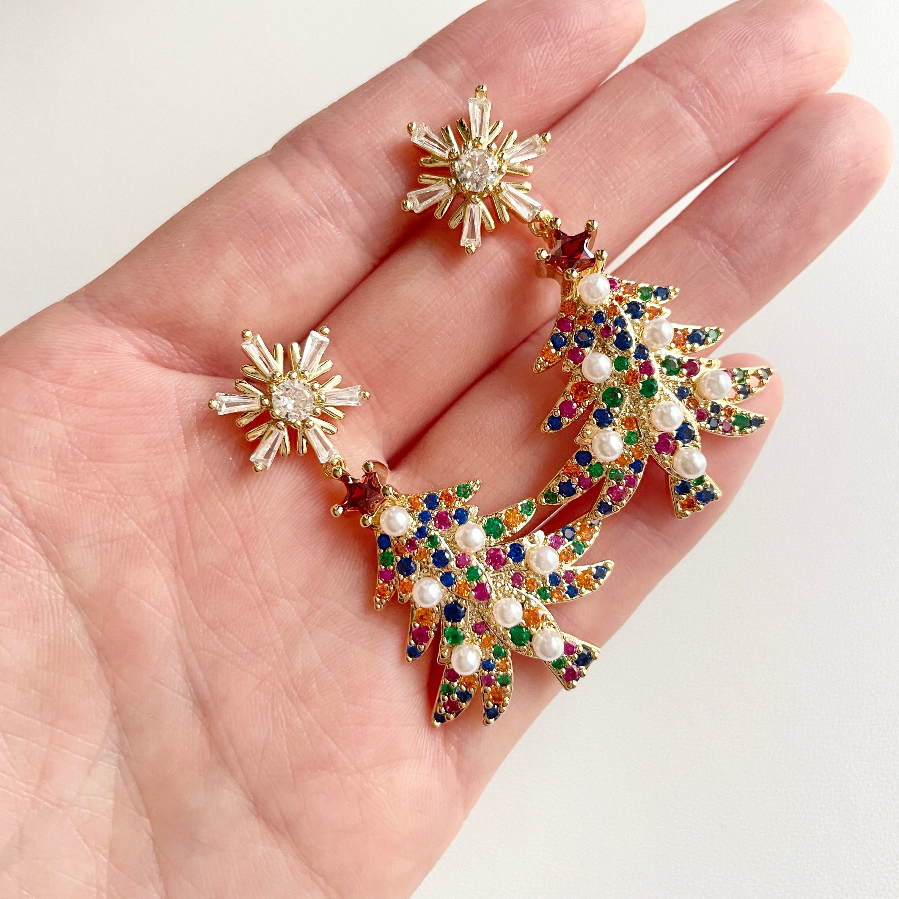 Christmas Tree Colored Zircon Pedant Earrings