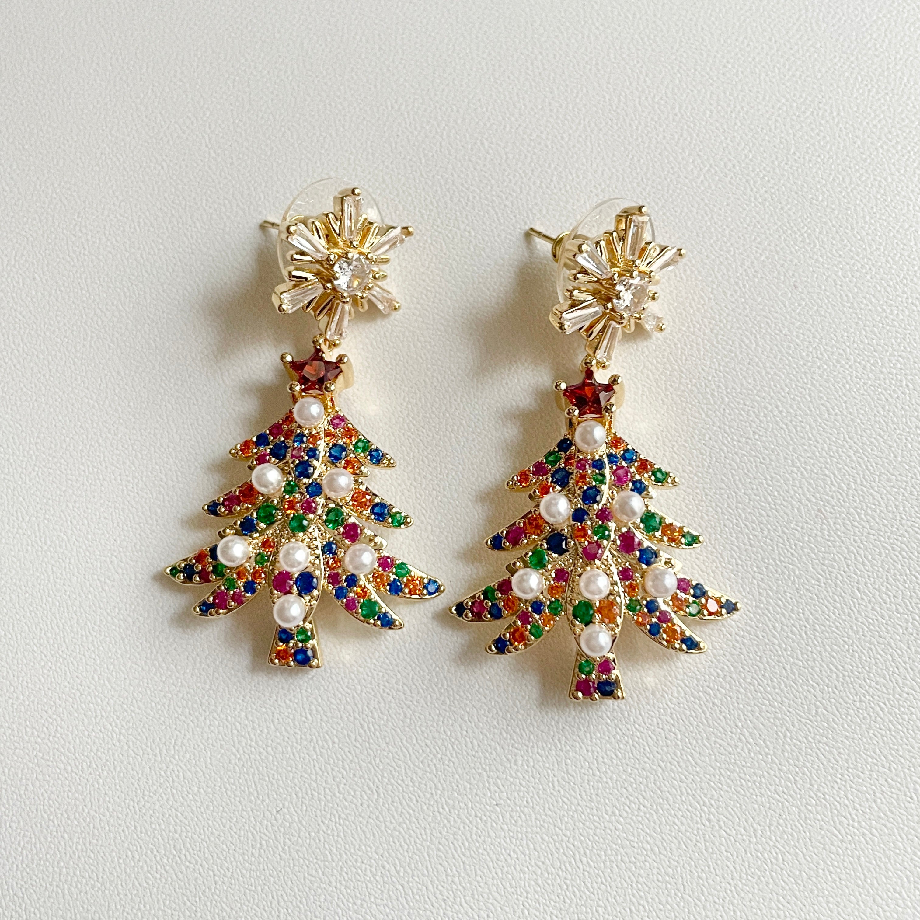 Christmas Tree Colored Zircon Pedant Earrings