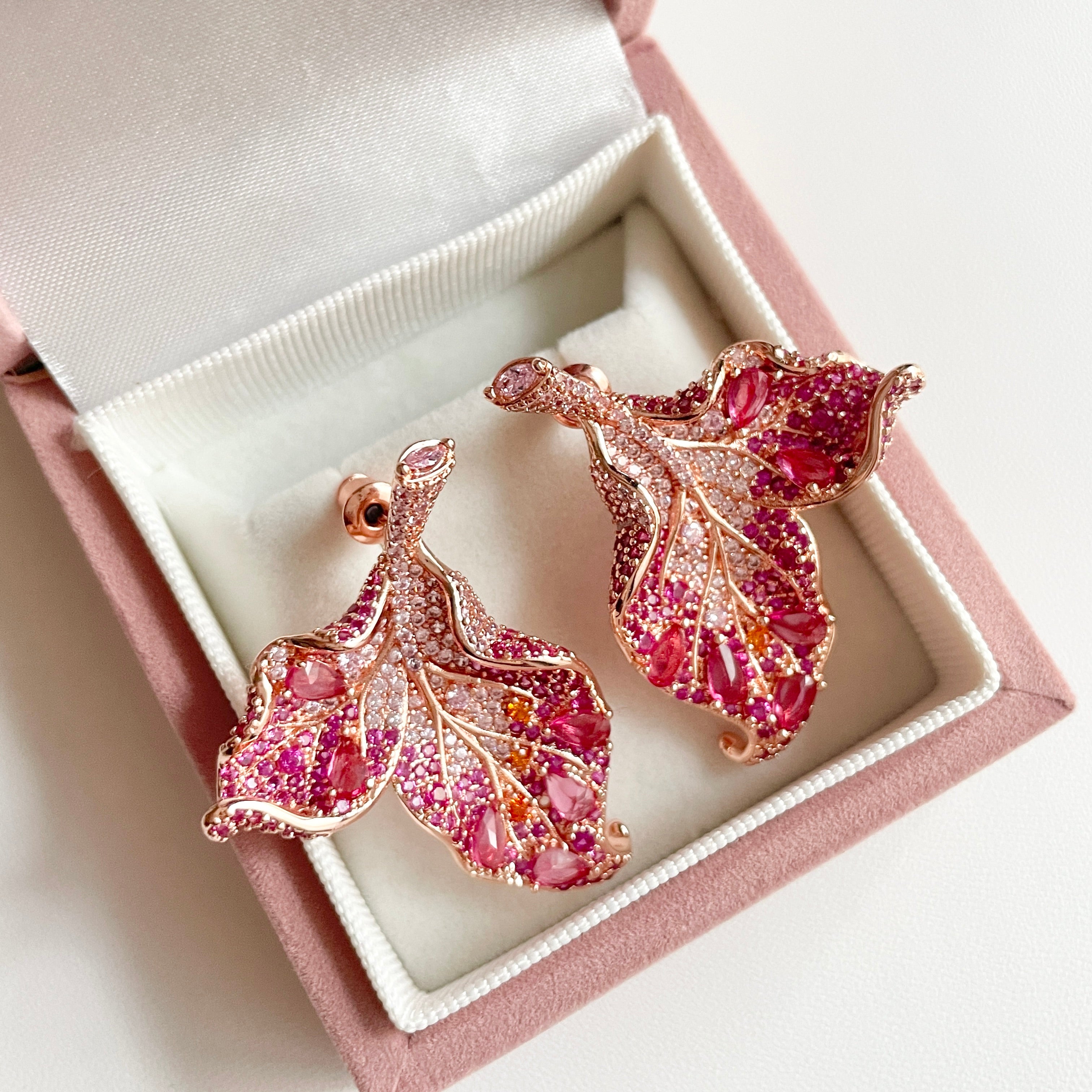 Maple Leaf Colored Zircon Stud Earrings