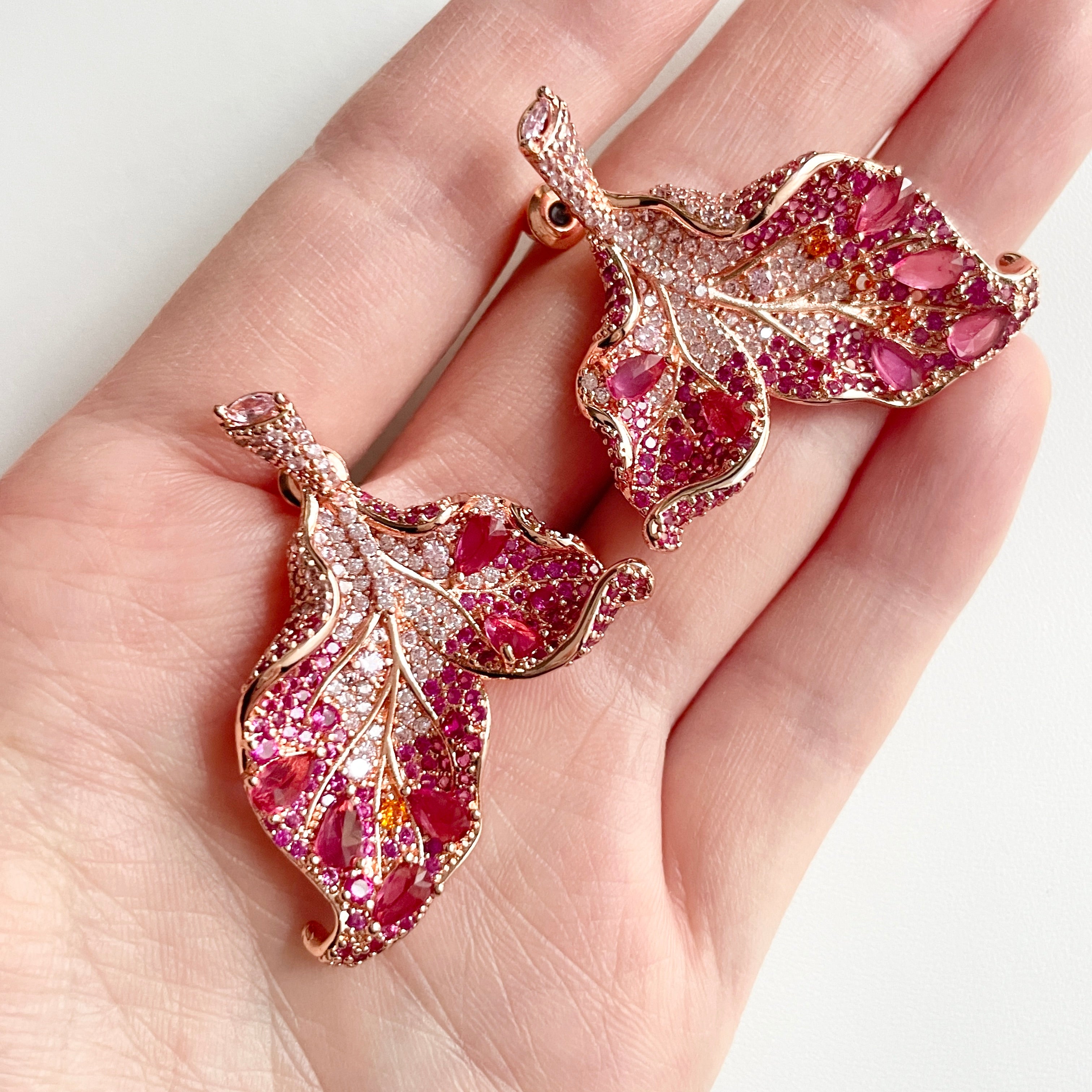 Maple Leaf Colored Zircon Stud Earrings