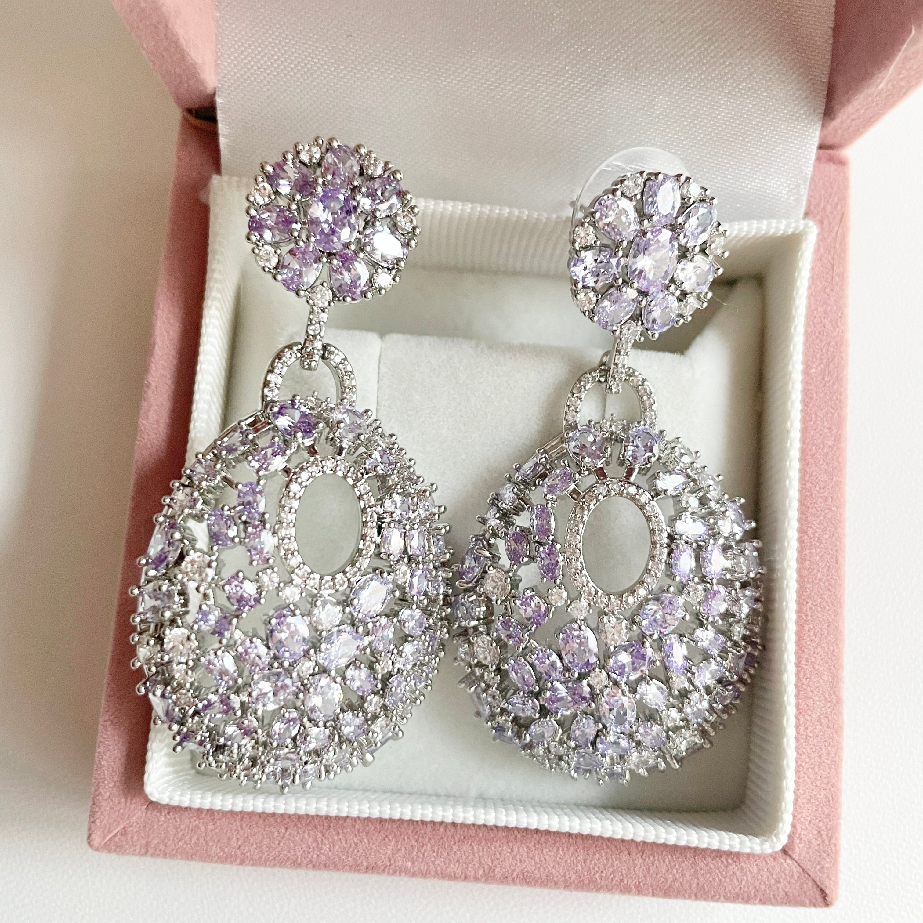 Round Fan Colored Zircon Pedant Earrings