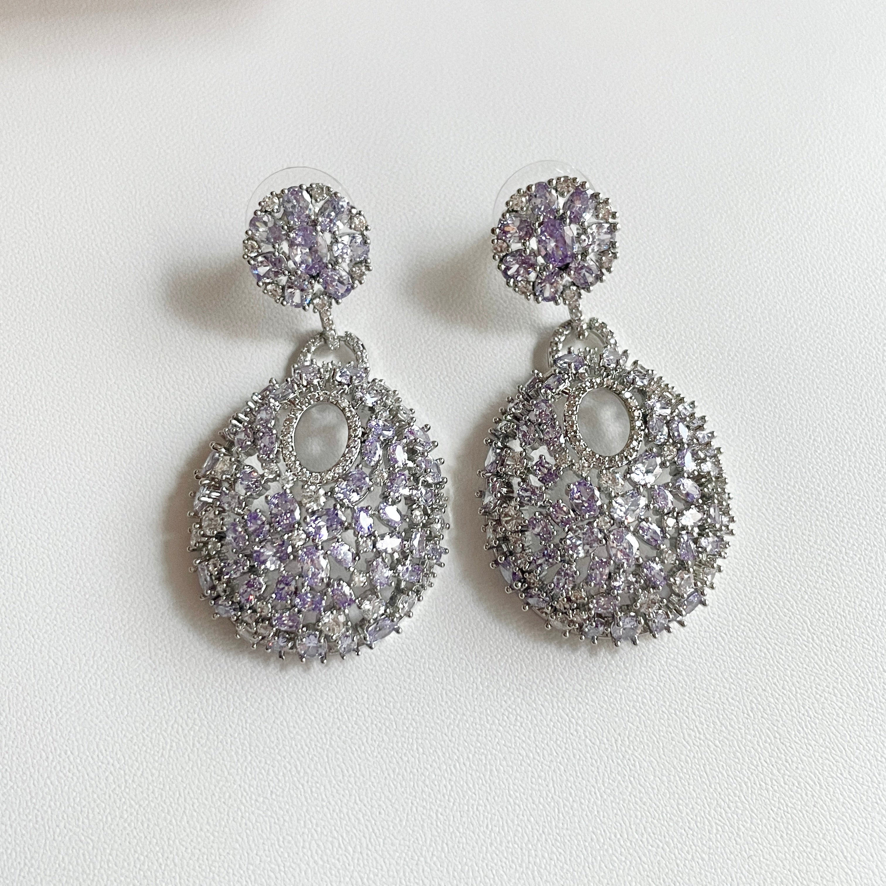 Round Fan Colored Zircon Pedant Earrings