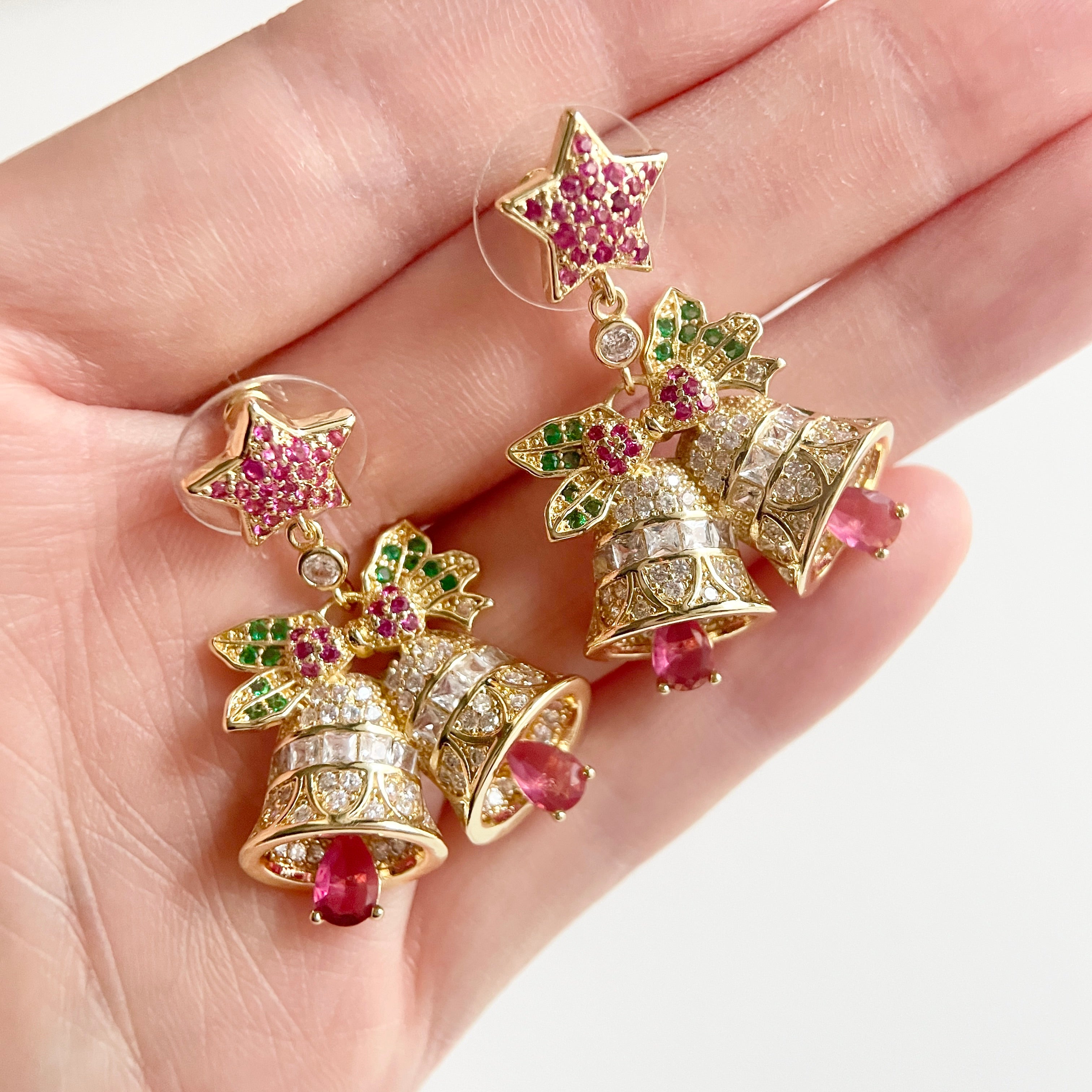 Christmas Bell Colored Zircon Pedant Earrings
