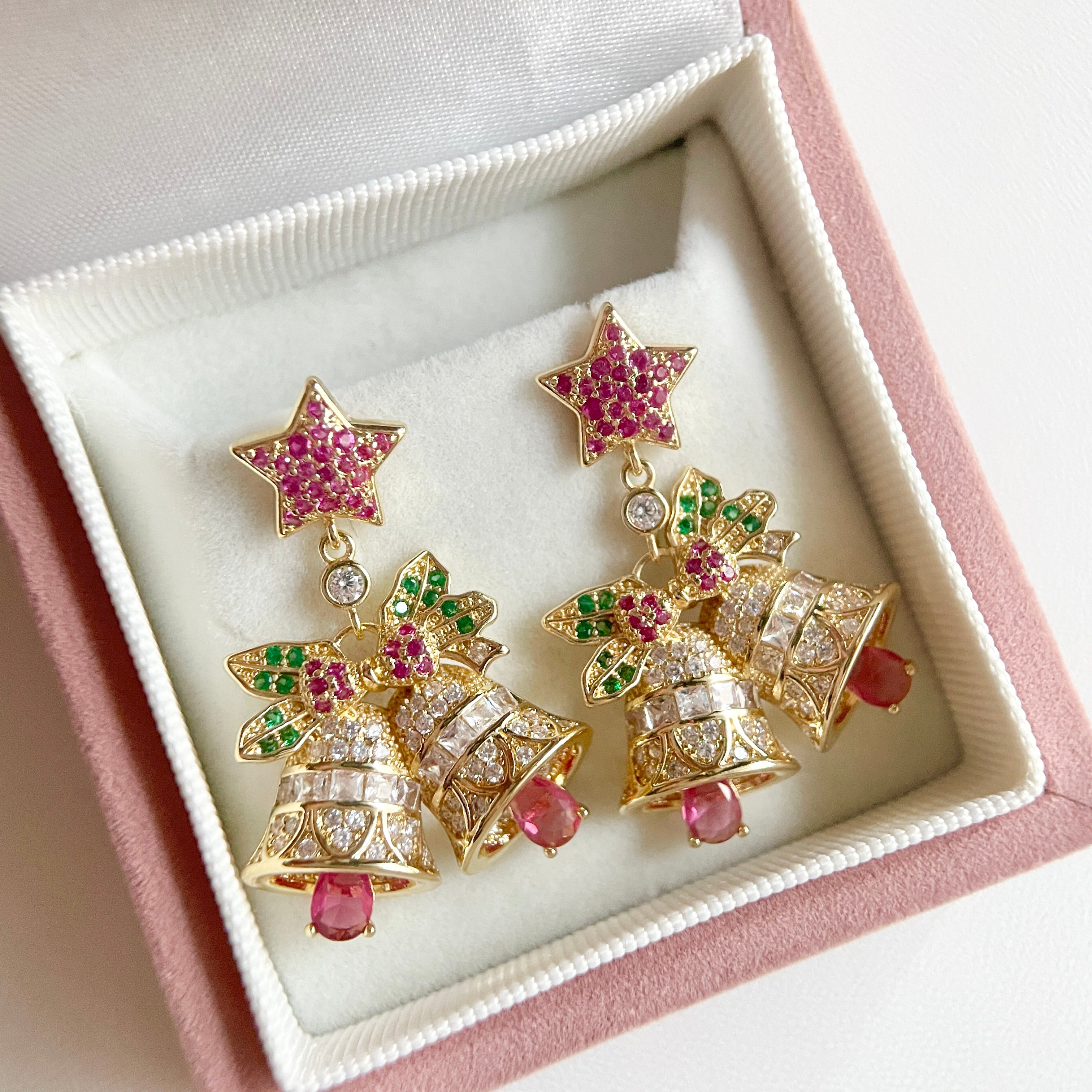 Christmas Bell Colored Zircon Pedant Earrings