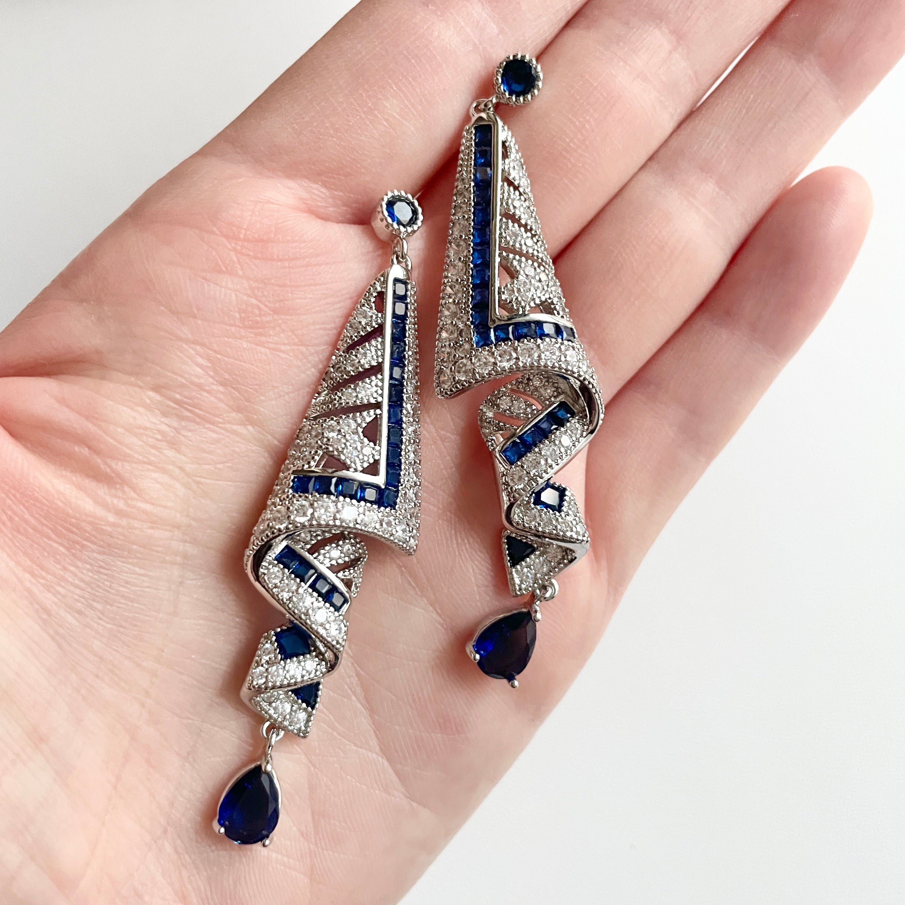 Silk Scarf Colored Zircon Pedant Earrings