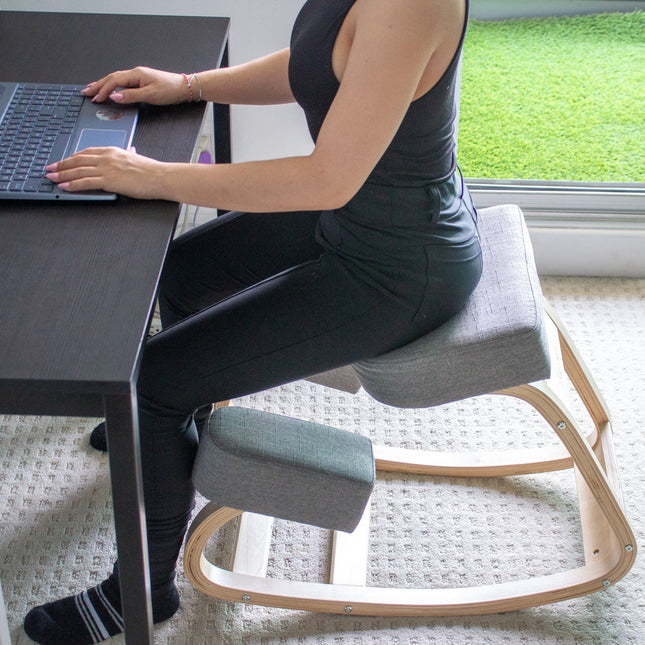 Ergonomic Kneeling Chair - Cushioned Knee Pads, Rocking Base, Wood Frame