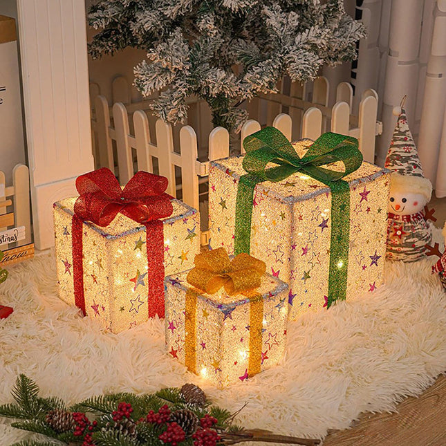 Outdoor Christmas Decorations Lighted Boxes - Warm LED Holiday Yard Set