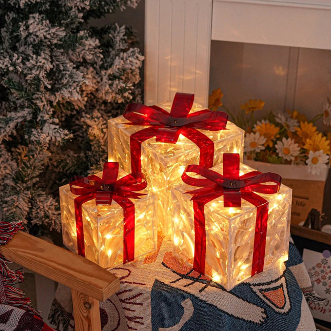 Outdoor Christmas Decorations Lighted Boxes - Warm LED Holiday Yard Set