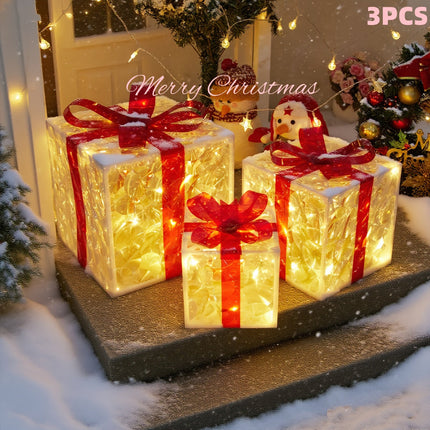 Outdoor Christmas Decorations Lighted Boxes - Warm LED Holiday Yard Set