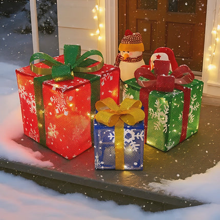 Outdoor Christmas Decorations Lighted Boxes - Warm LED Holiday Yard Set