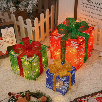 Outdoor Christmas Decorations Lighted Boxes - Warm LED Holiday Yard Set