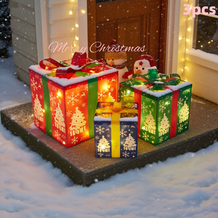 Outdoor Christmas Decorations Lighted Boxes - Warm LED Holiday Yard Set