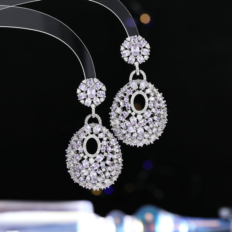 Round Fan Colored Zircon Pedant Earrings