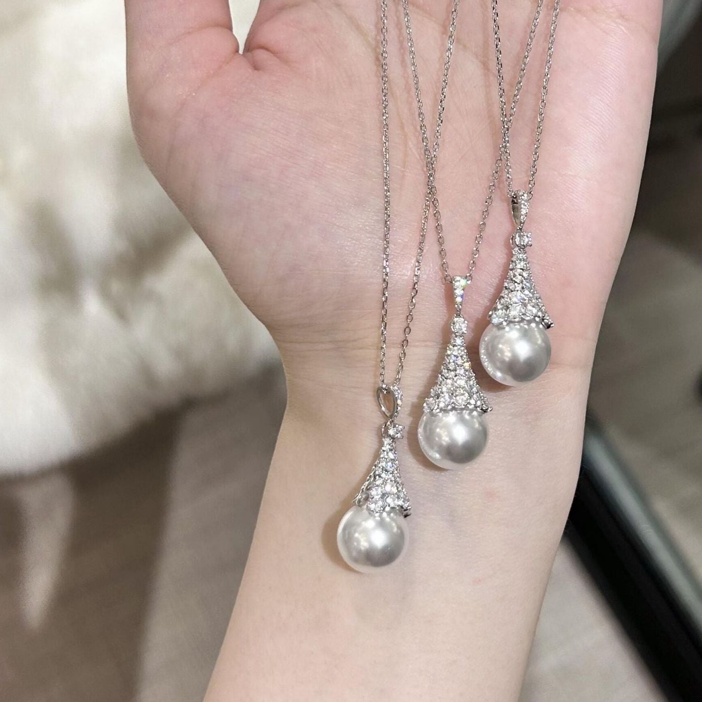 Christmas Silver Crown Pearl Necklace