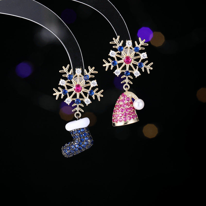 Christmas Set Colored Zircon Pedant Earrings