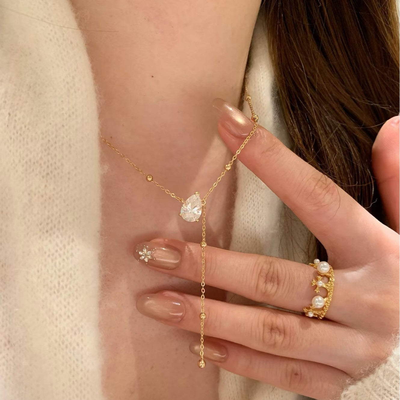 Tidal Teardrop Diamond Necklace