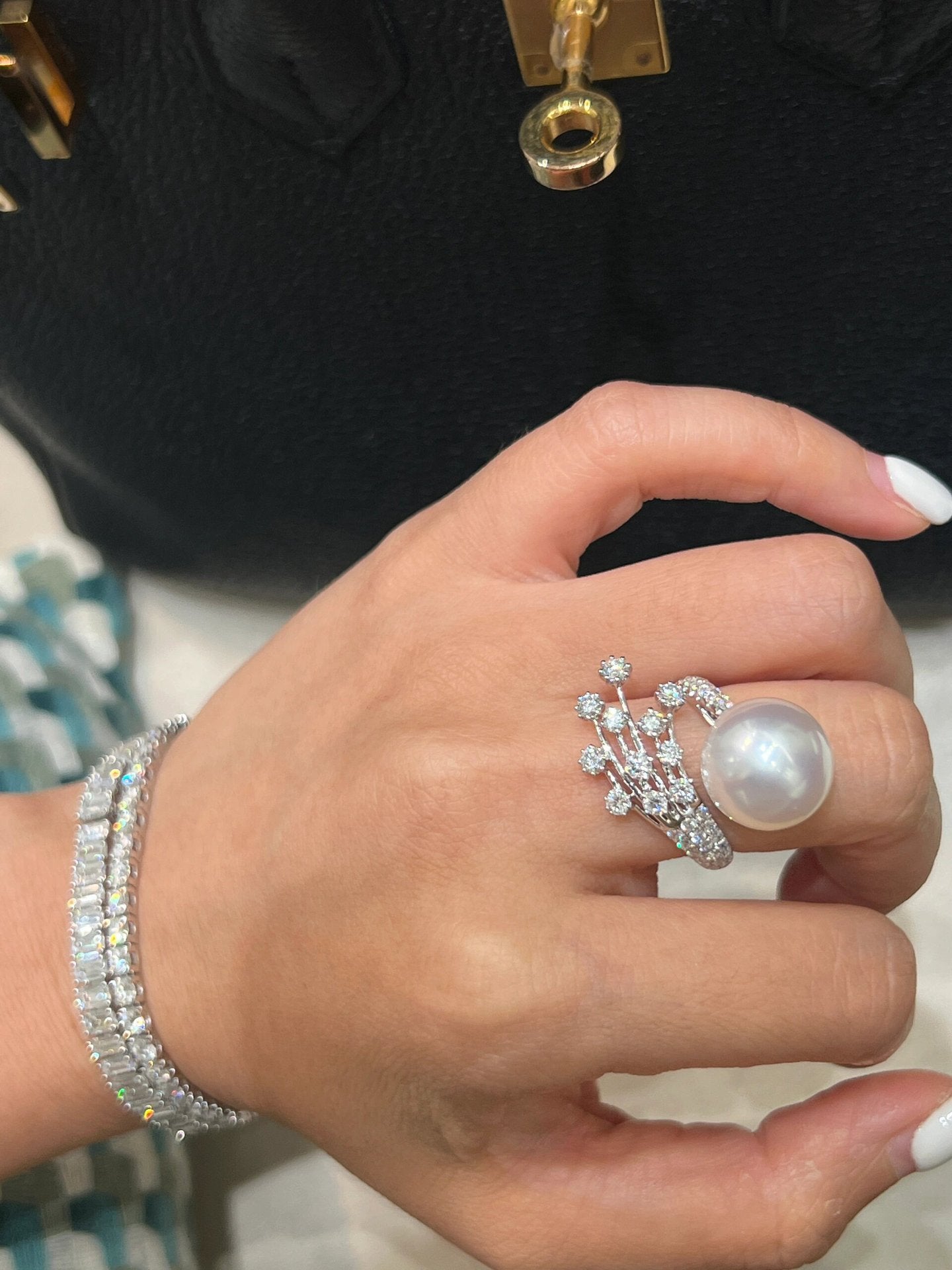 Rainbow Pearl Cuff Ring