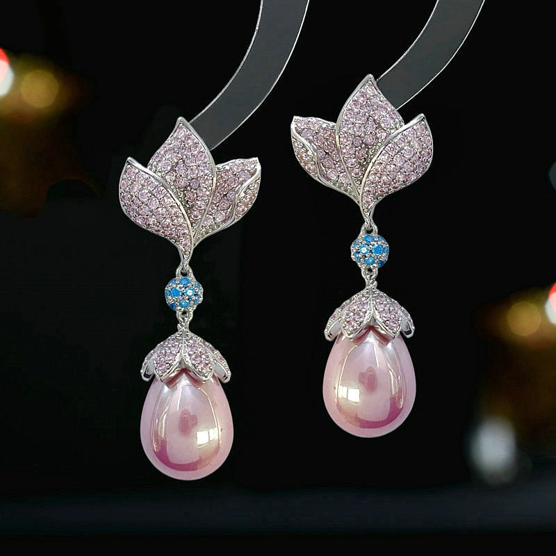 Lotus Colored Zircon Pedant Earrings