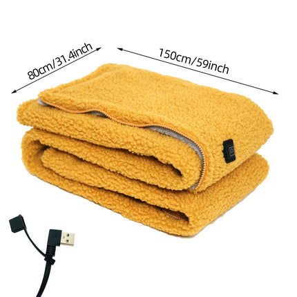 Heated Throw Blanket - USB Powered, 3-Speed Warmth, Sherpa Fleece