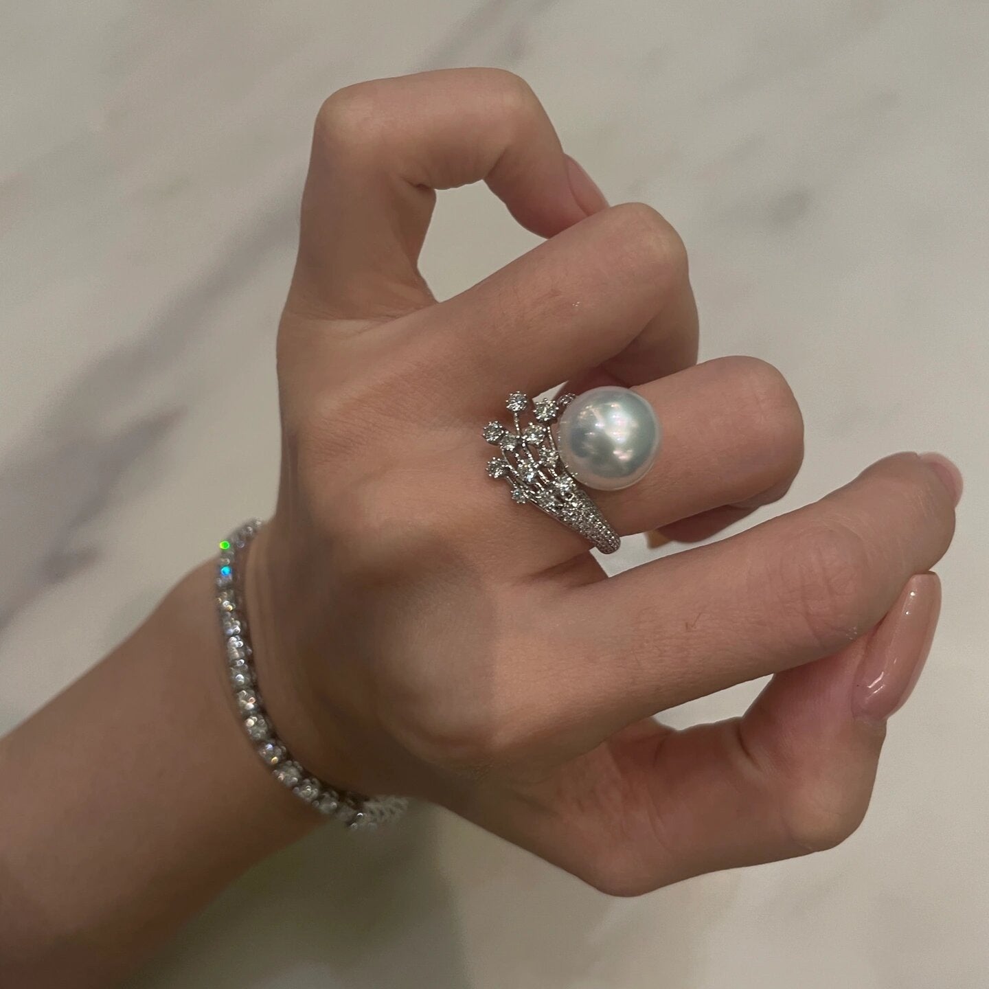 Rainbow Pearl Cuff Ring