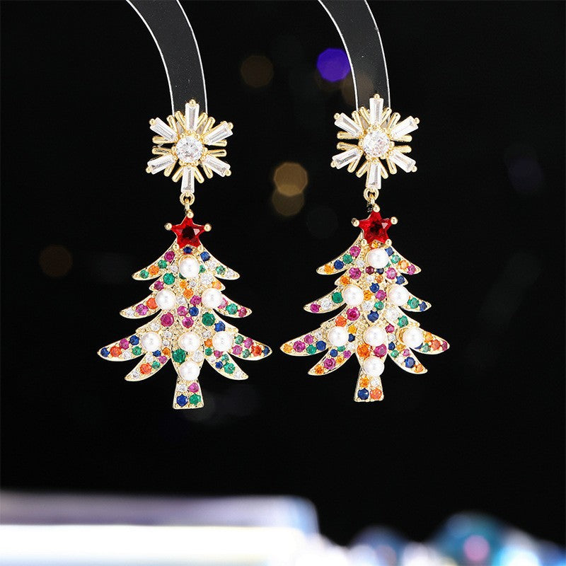 Christmas Tree Colored Zircon Pedant Earrings