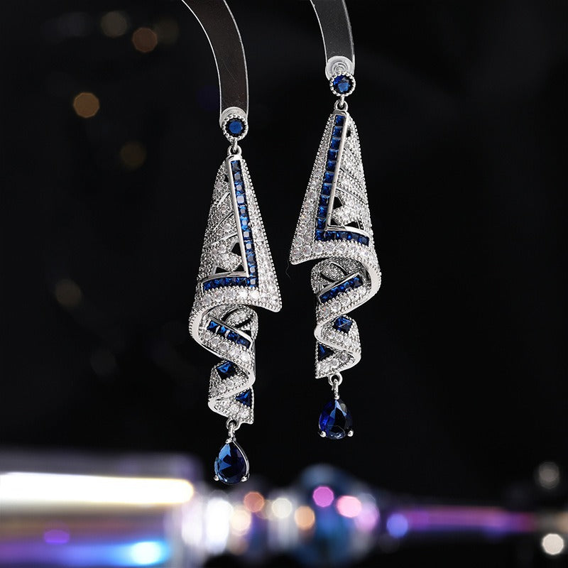 Silk Scarf Colored Zircon Pedant Earrings