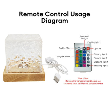 Ocean Wave Projector Night Light - 16-Color LED Wood Cube Lamp, Remote