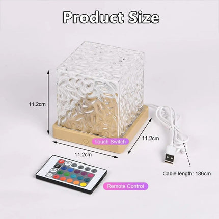 Ocean Wave Projector Night Light - 16-Color LED Wood Cube Lamp, Remote