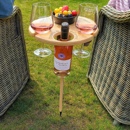 Ground Spike Wine Table - Portable Outdoor Bottle & Glass Holder Set